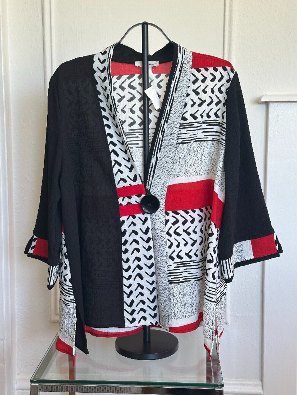 Moonlight Abstract Kimono Jacket XXL Red Black White Statement Piece